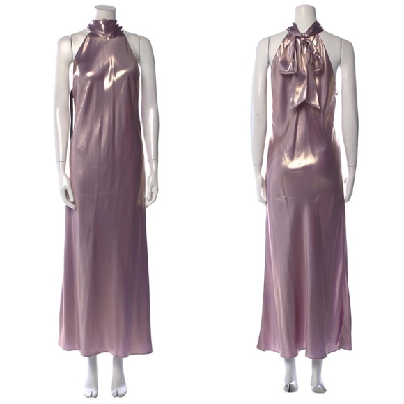 Galvan London | NWT Metallic 100% Silk Moonlight Sienna Dress in Lilac Gold - Picture 1 of 12